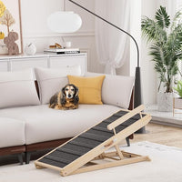 Dog Ramp for Bed, Couch, Car, Folding Pet Ramps 44.48" Long Adjustable 15"-22" Wooden Stairs with High Traction Mat & Safety Side Rails for Small & Medium Old Dogs & Cats, up to 200 lbs