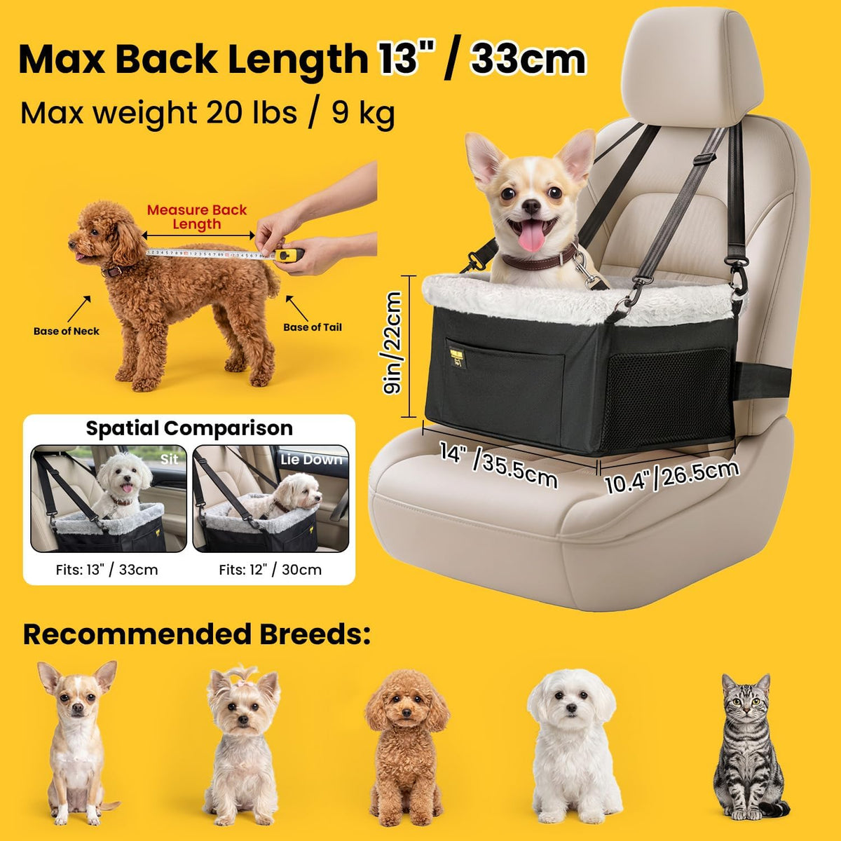Conlun Dog Car Seat Booster, Steel Frame Anti-Collapse - Black / 1 Pack-Small Dogs under 20lbs - image 2