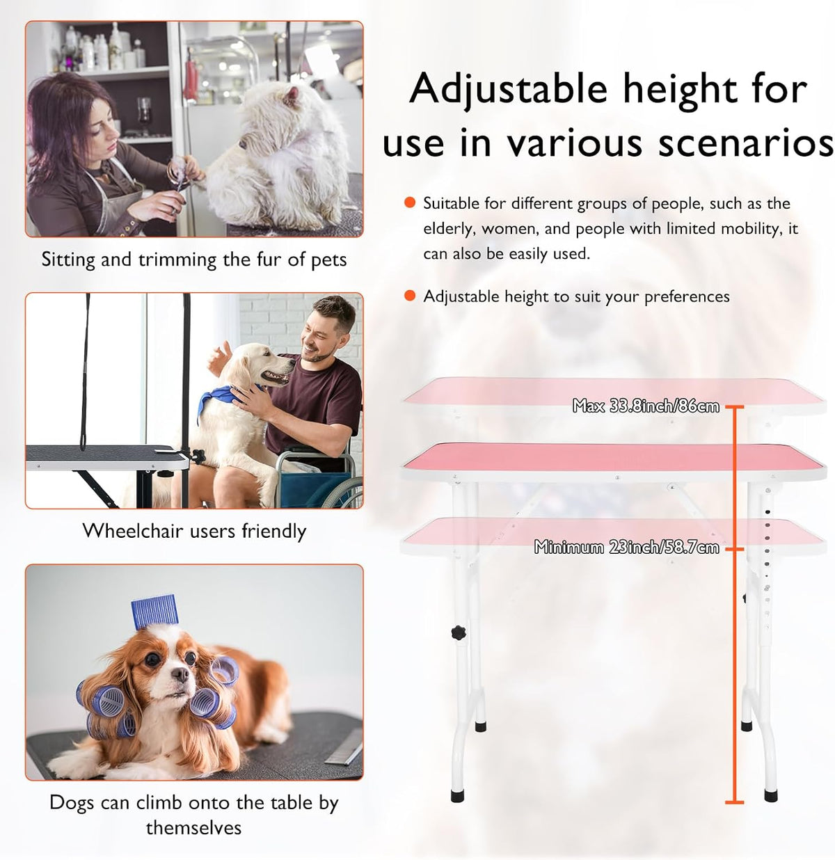 LEIBOU Pet Dog Grooming Table Foldable Grooming Table Heavy Duty Iron - Pink-209SP / 36.0"L x 24.0"W x 33.8"H - image 4