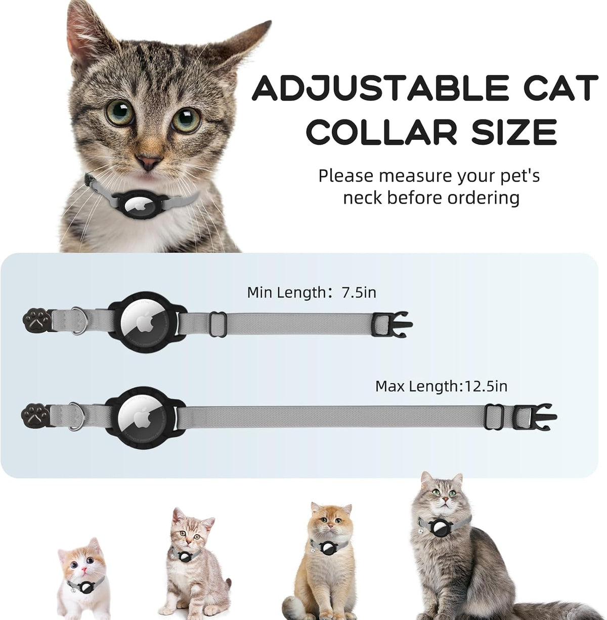 AirTag Cat Collars, Stretchy Collar with Air Tag Holder and Bell – Essentials for Cats - Gray - image 3