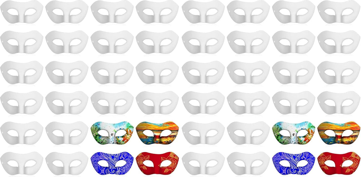 Leyndo blank white paper mache half masquerade masks, 24-pack in classic style - view 3