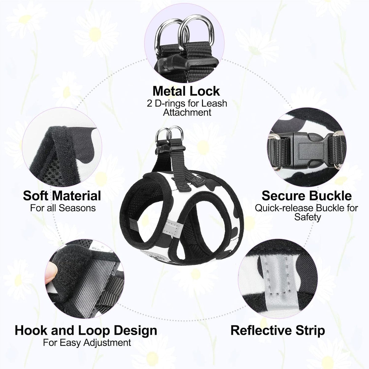 Small Dog Harness and Leash Set, No Pull Puppy Pet Vest, S - XX-Small(Chest Girth 11.5"-13") / Black White - image 3