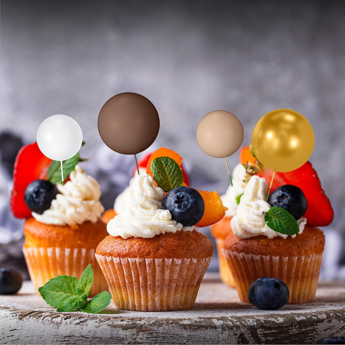 NACHLYNN 80 Pcs Cake Balls Decorations Mini Balloon Cake Topper Balls - Brown Gold Series - image 4
