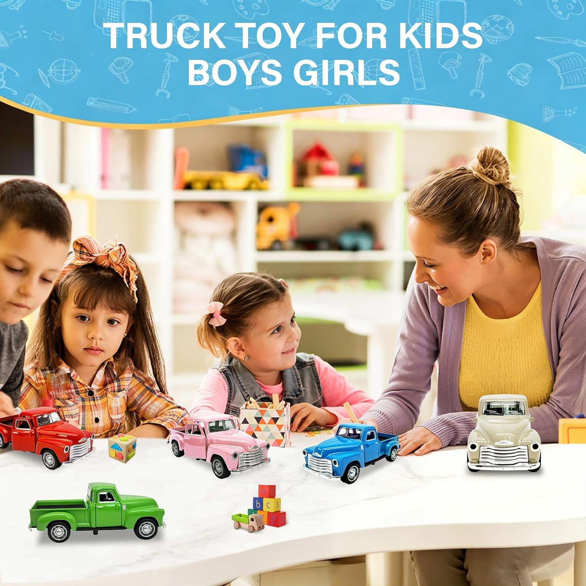 Little Blue Truck Toy,1:32 Pull Back Cars Toy for Kids Boys Girls – Fun for Kids & Family - Blue/Green - image 3