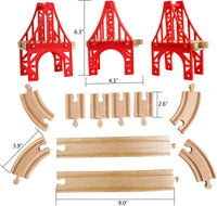 OrgMemory wooden train track bridge supports in natural beech wood with straight tracks - view 12