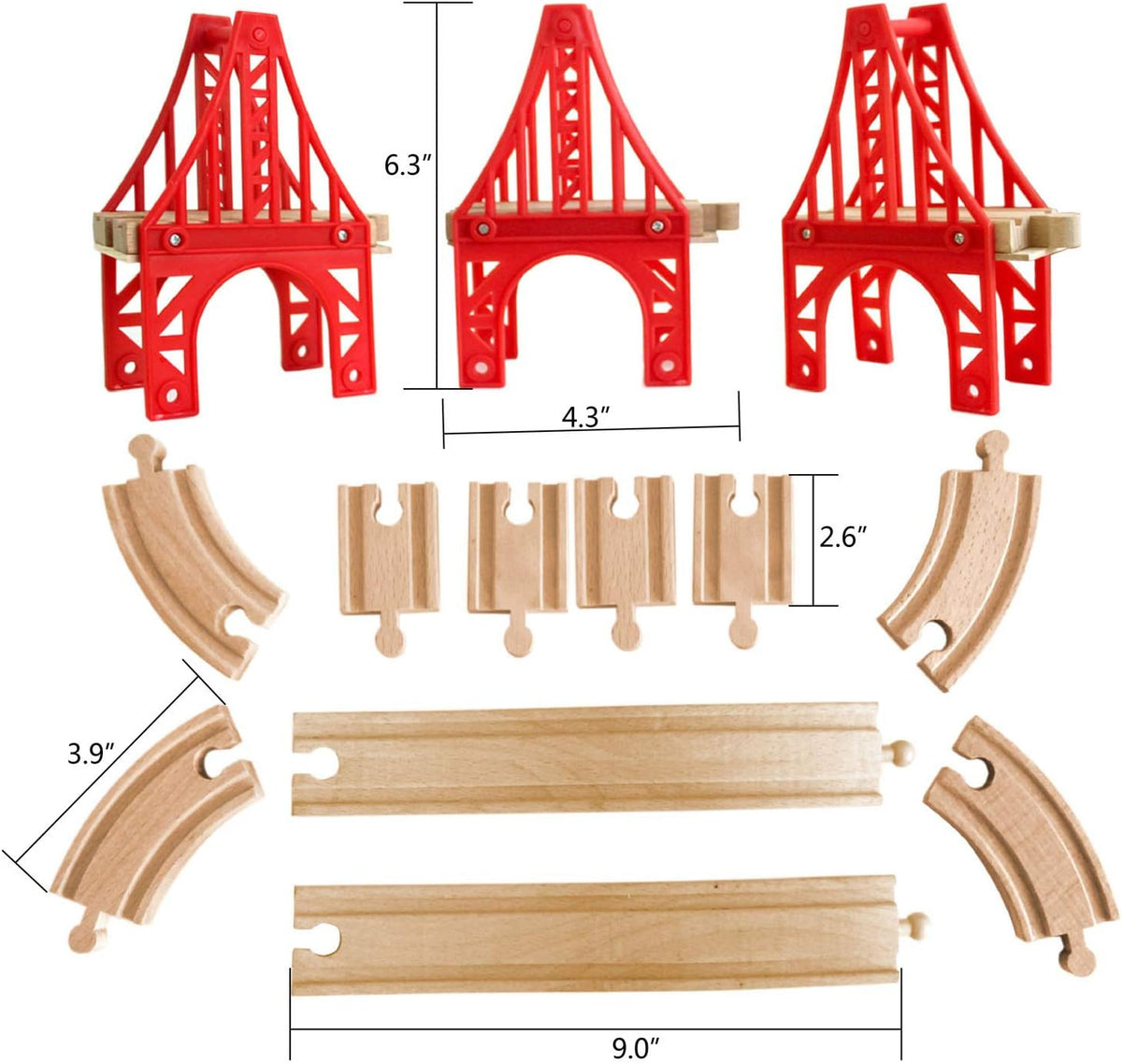 OrgMemory wooden train track bridge supports in natural beech wood with straight tracks - view 12