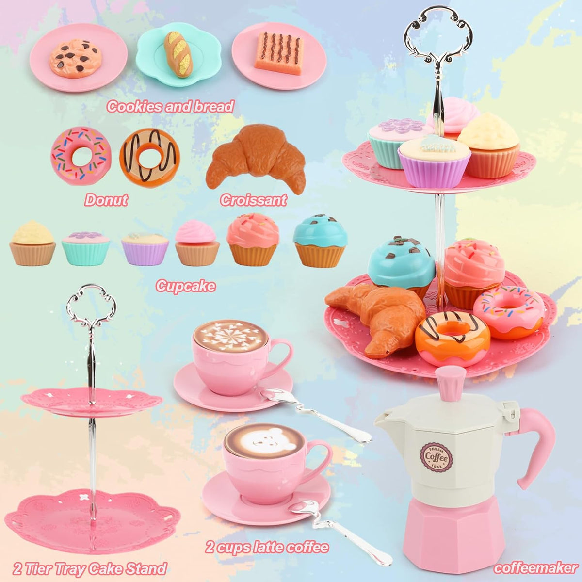 Viwulute afternoon tea party set with pretend play food toys - view 3