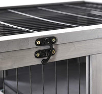 PawHut Wooden Rabbit Hutch Indoor Outdoor, Elevated Bunny Cage with No Leak Tray Enclosed Run with Wheels, Ideal for Guinea Pigs and Small Animals, Gray