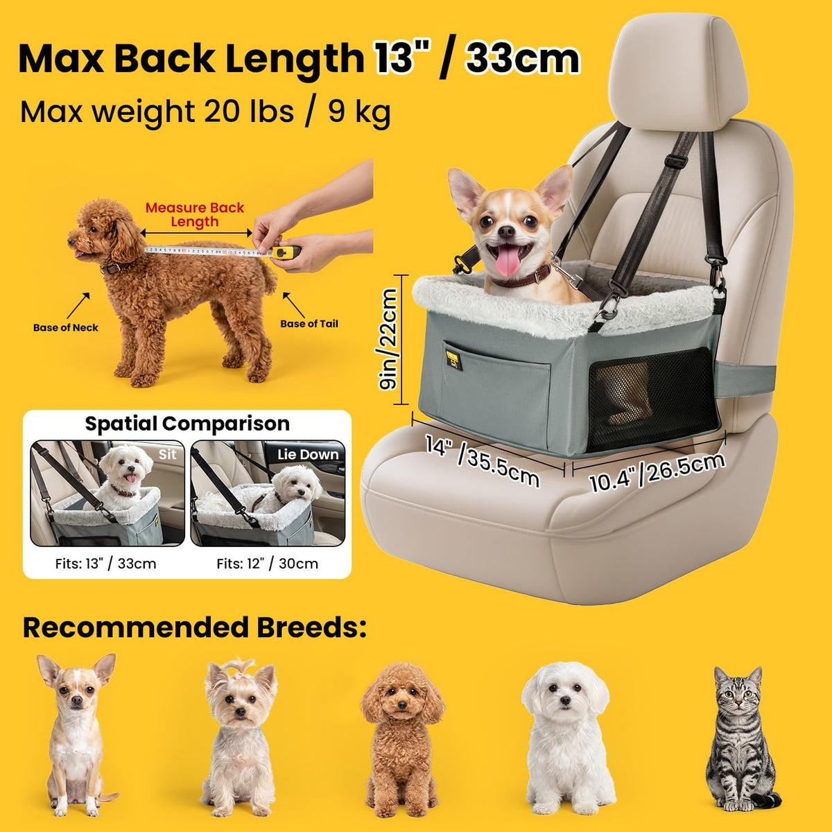 Conlun Dog Car Seat Booster, Steel Frame Anti-Collapse - Grey / 1 Pack-Small Dogs under 20lbs - image 2