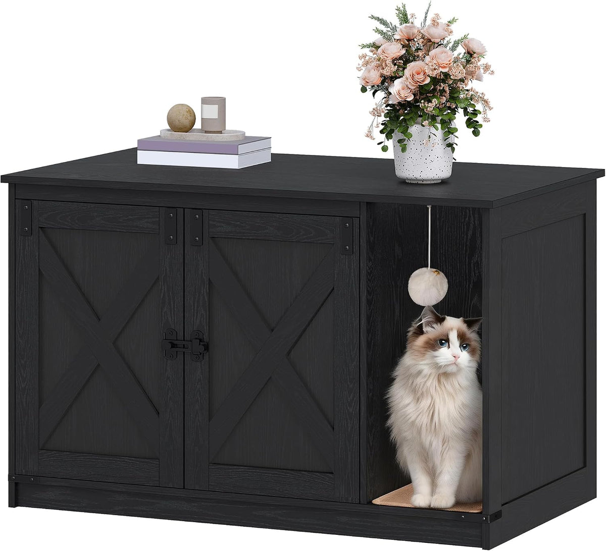Hzuaneri Cat Litter Box Enclosure - 39.4"L x 21.7"W x 24.8"H / Black