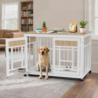 Dog Crate Furniture End Table, 38 Inch Hidden Kennel Cabinet with Removable Tray, Thickened Metal Frame Dog Cage, Dual-Purpose Pet House & Nightstand for Living Room
