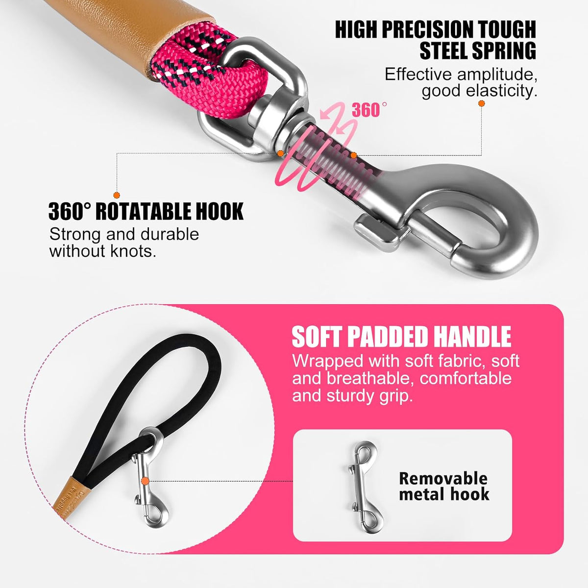 Long Dog Leash Reflective Rope Training Lead 15ft 30ft 50ft Check Cord – Essentials for Dogs - Pink / 30ft x 3/8inch - image 3