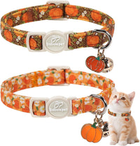 2 Pack Cute Cat Collars - Cartoon Bee Ladybug Breakaway Cat Collar with Bell & Matching Pendant - Flower Pumpkin