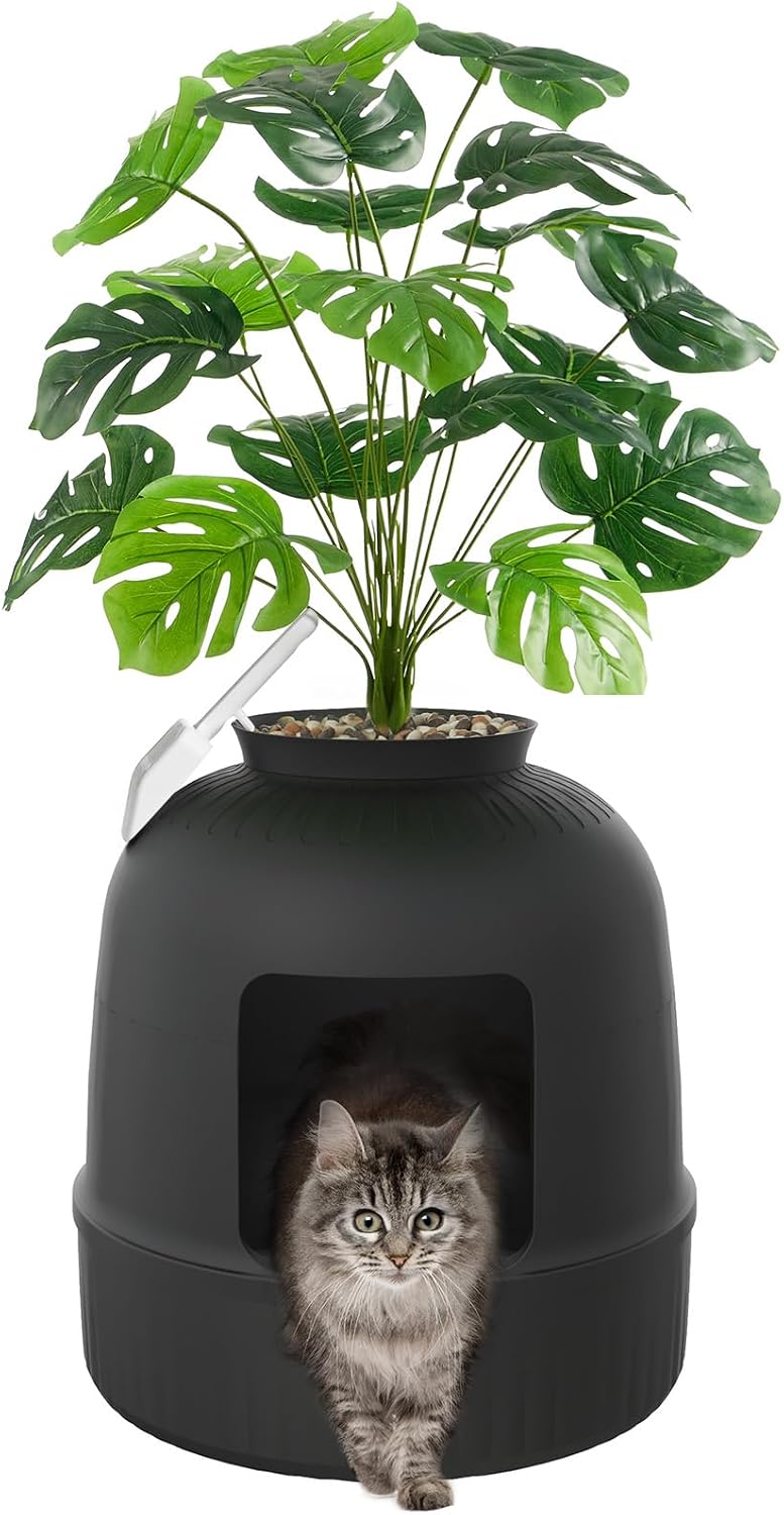 Lifewit Hidden Plant Cat Litter Box with Plastic Scoop - Black / Basic