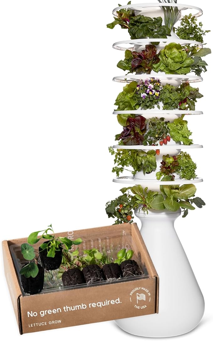 Farmstand Starter Kit with Glow Rings and 36 Seedling Credits | Large Hydroponic Growing System Kit | Vertical Garden Planter Tower | 6ft 7in Tall