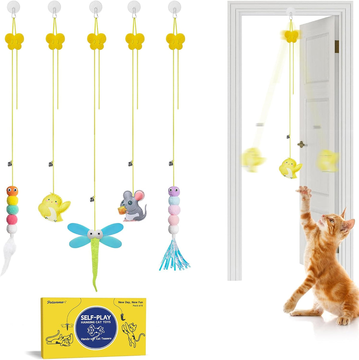 Potaroma Interactive Cat Feather Toys 5 Pcs - Max Extended Length 78 inches