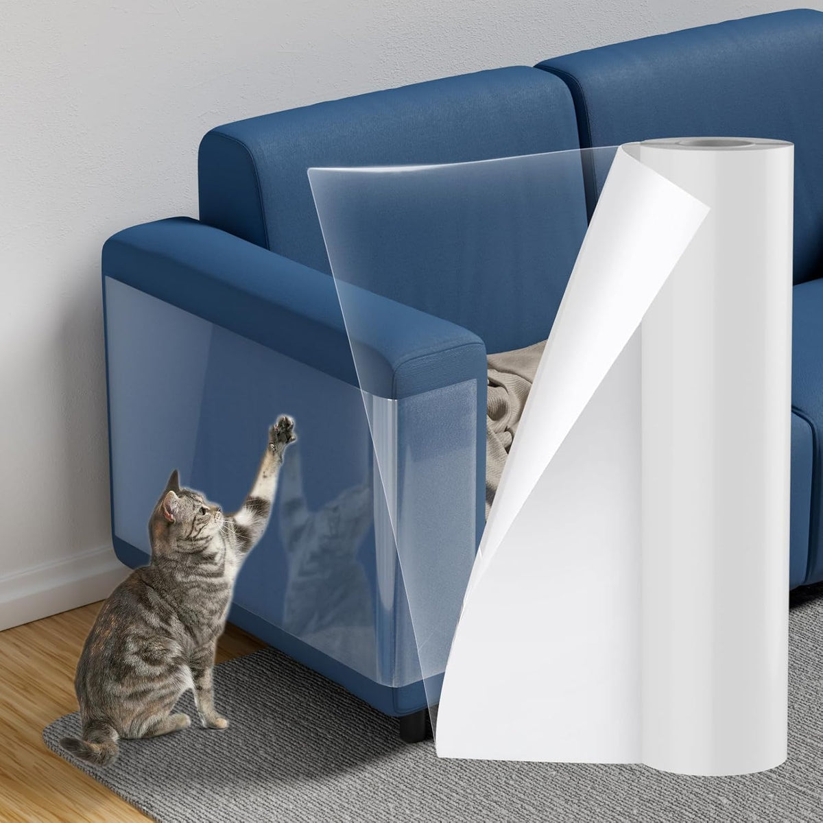 NO PINS Pain Cat Scratch Furniture Protector-12 Pack Thicken - Roll 118" × 16"