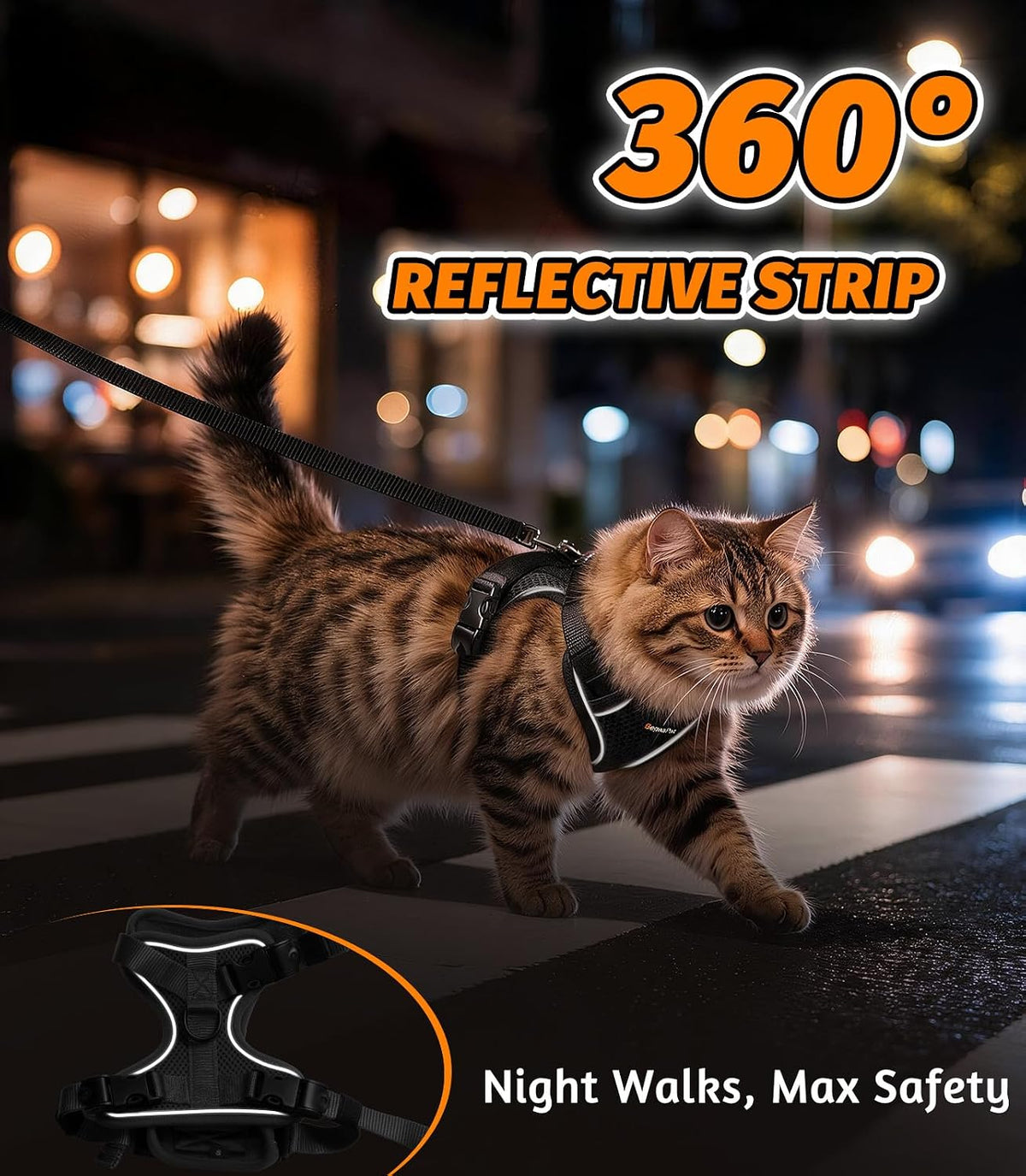 Cat Harness and Leash for Walking - Black / S (7-12lb) - image 4