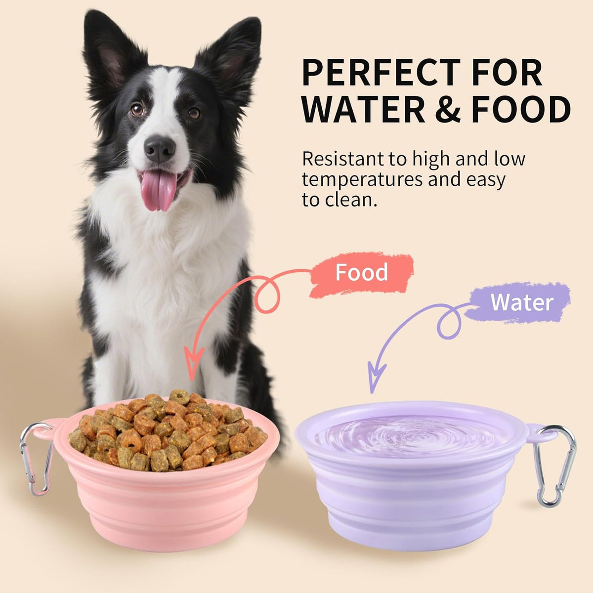 Collapsible Dog Bowls 2-Pack - 22 OZ Macaron Pink and Violet - image 2