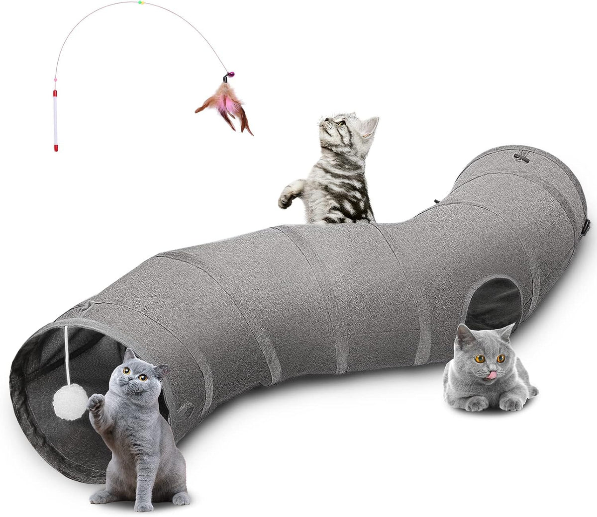 Ownpets Cactus Cat Tunnel 12" with Peek Holes for Indoor Large Cat - S-Shape / 10 Inches in Diameter