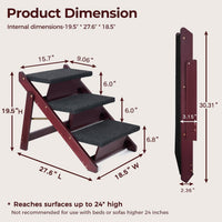 BRIKY Wooden Dog Stairs/Steps, Foldable 4 Steps – Essentials for Dogs - 27.6" L x 18.5" W x 19.5" H - 3 steps - image 2