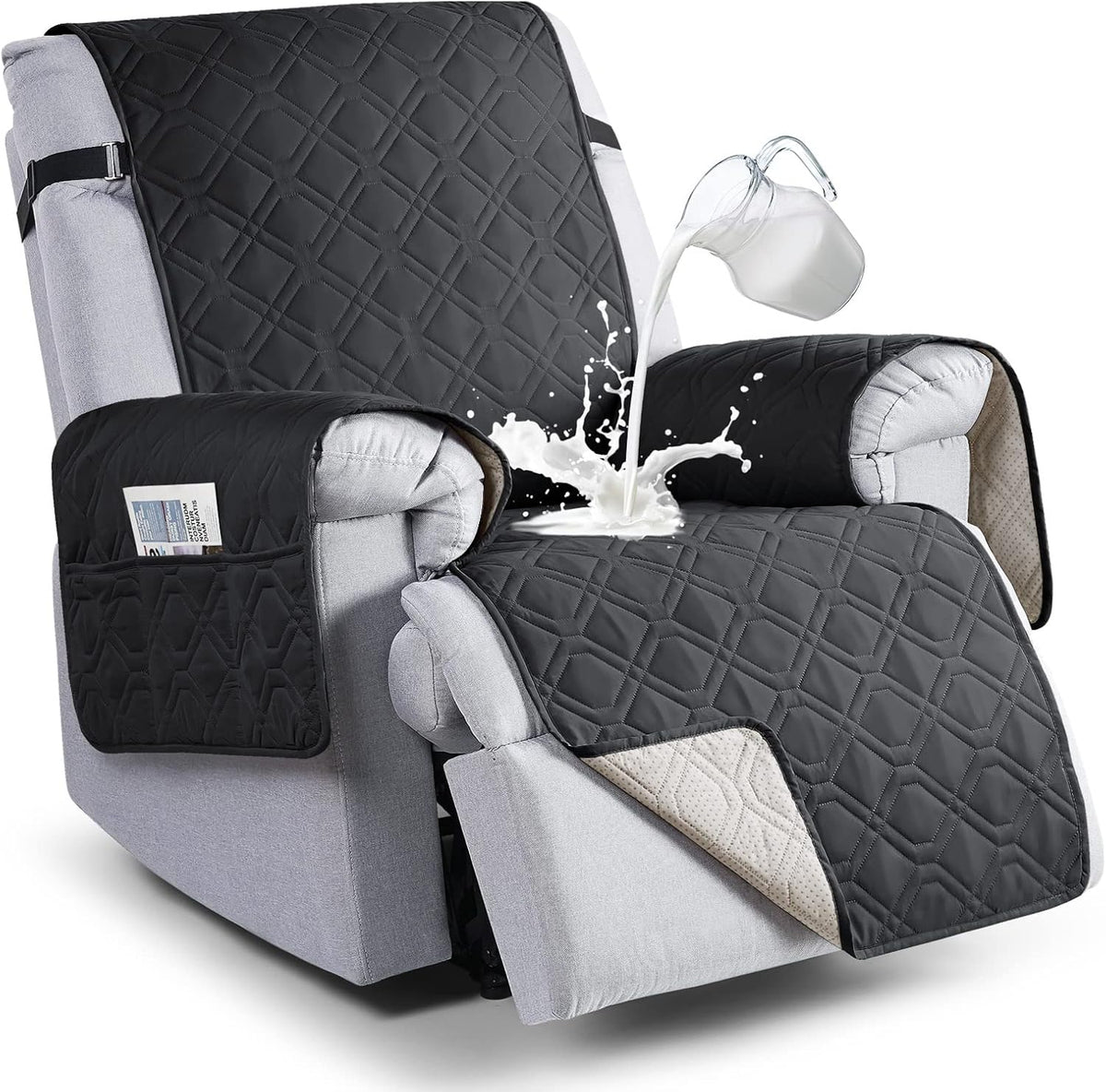 VANSOFY 100% Waterproof Recliner Chair Covers - Black / 22"