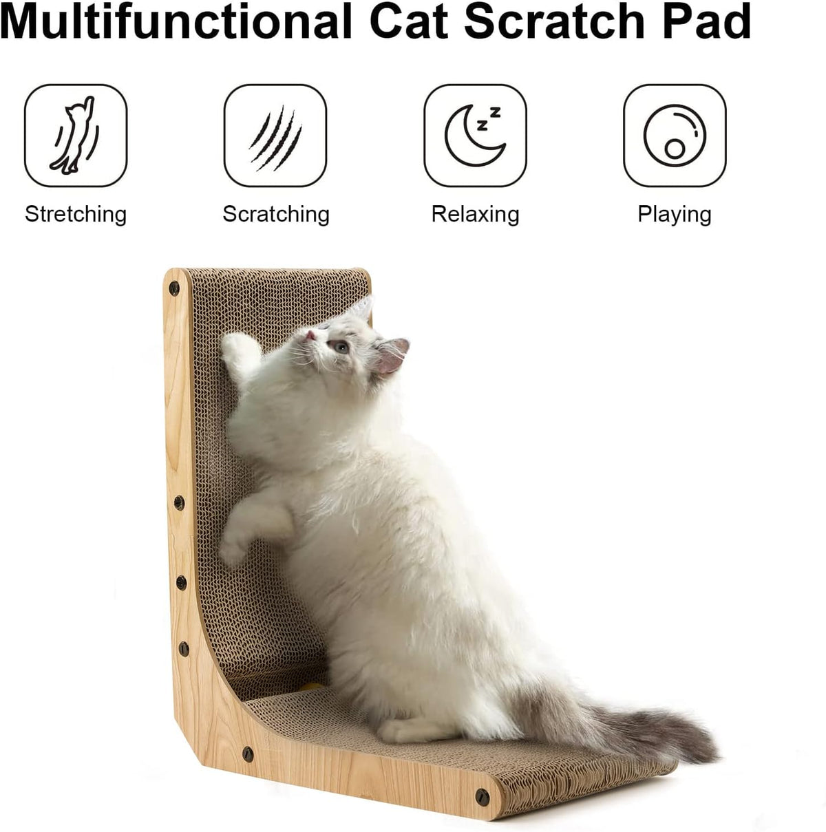 FUKUMARU Cat Scratcher, 26.8 Inch L Shaped Cat Scratch Pad for Indoor Cats – Essentials for Cats - 1 Pack 18.7 in Wood Color - image 2