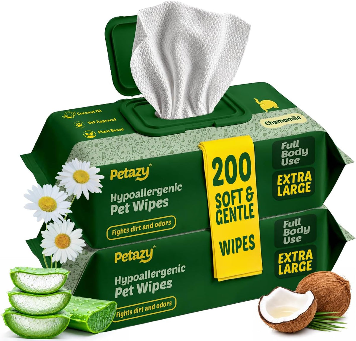 Pet Wipes for Dogs & Cats, Paws, Ears & Butt Cleaning - Chamomile / 200