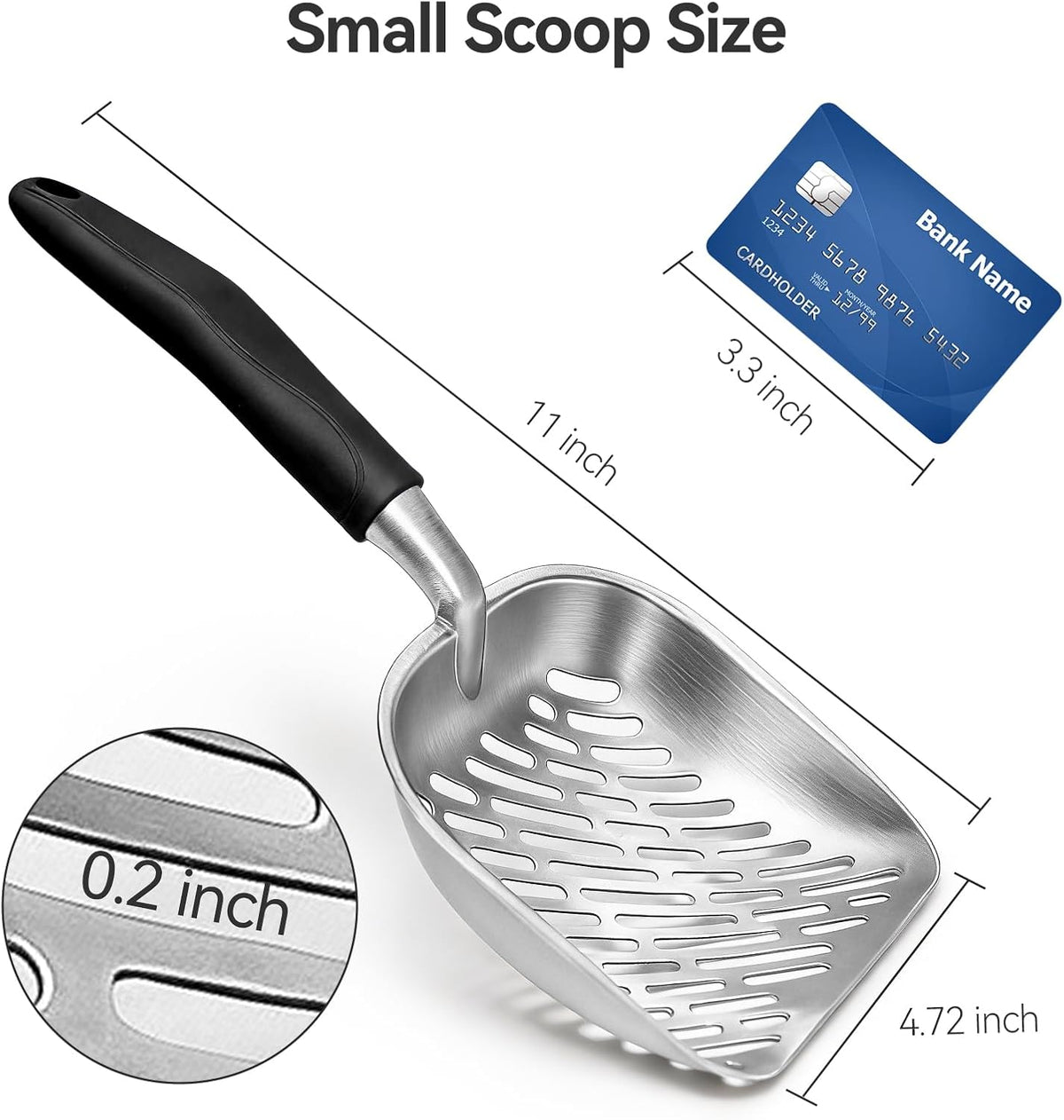 Cat Litter Scoop, Kitty Metal Scooper with Long Handle – Daily Care for Cats - Medium / Black - image 2