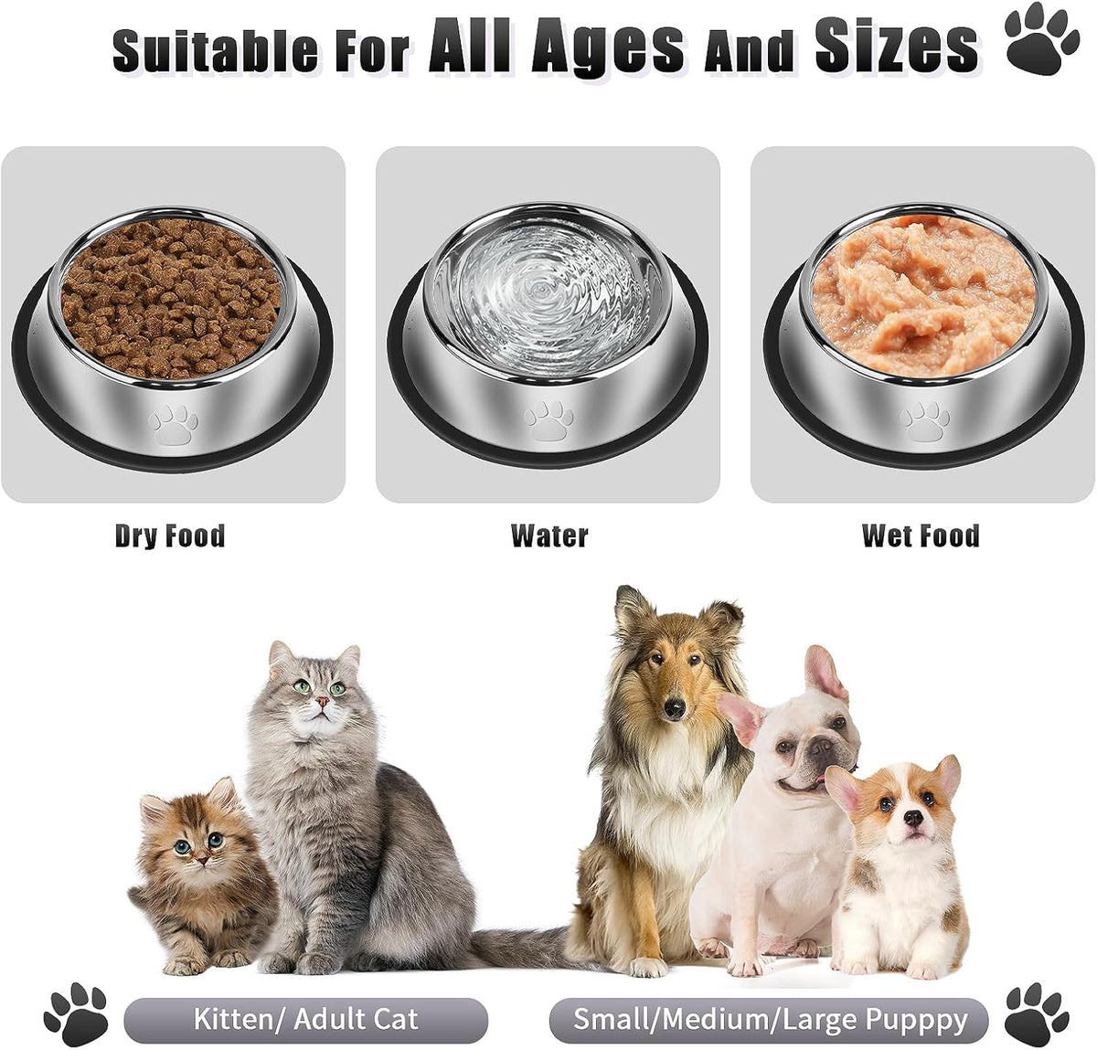 Serentive 3 Pcs Metal Dog Bowls for Small Dogs - 54 oz / Dog Paw - image 4
