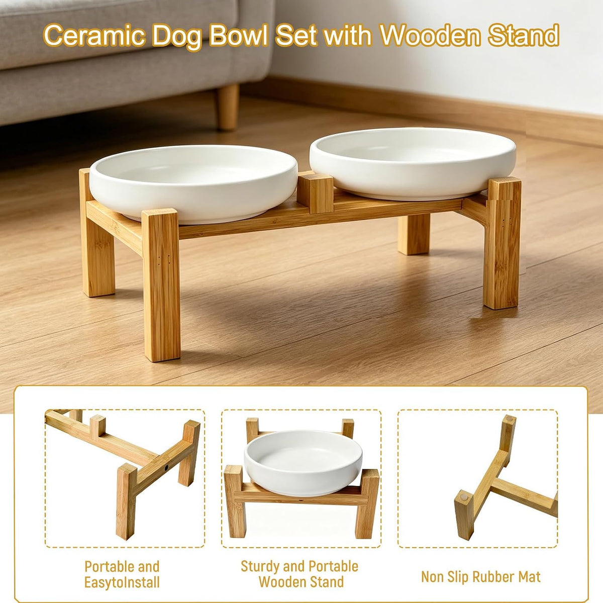 Ceramic Cat Bowls, Shallow Cat Dishes for Food and Water - White elevated - image 4