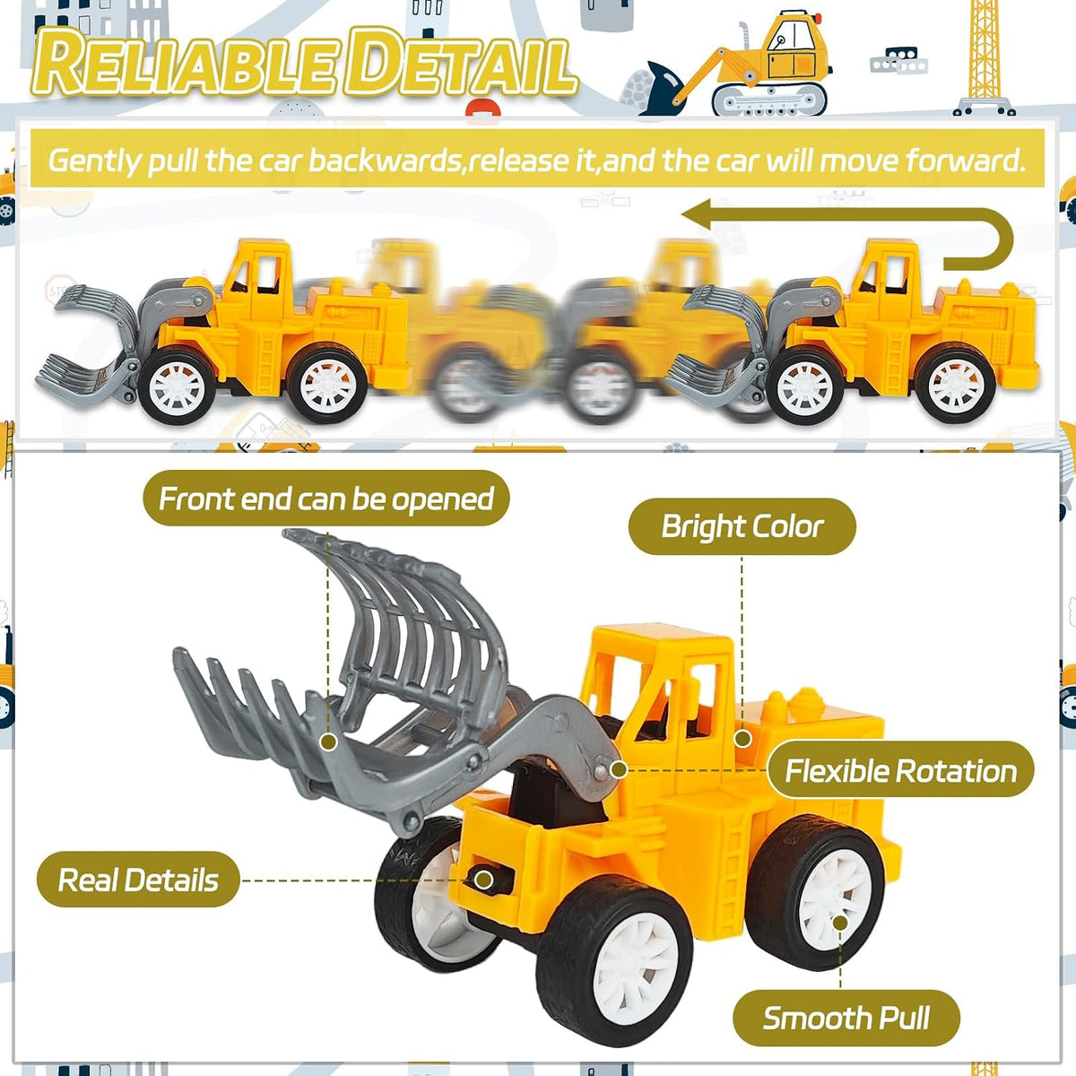 OJYUDD 24 mini pull back construction vehicles in yellow and black - view 8