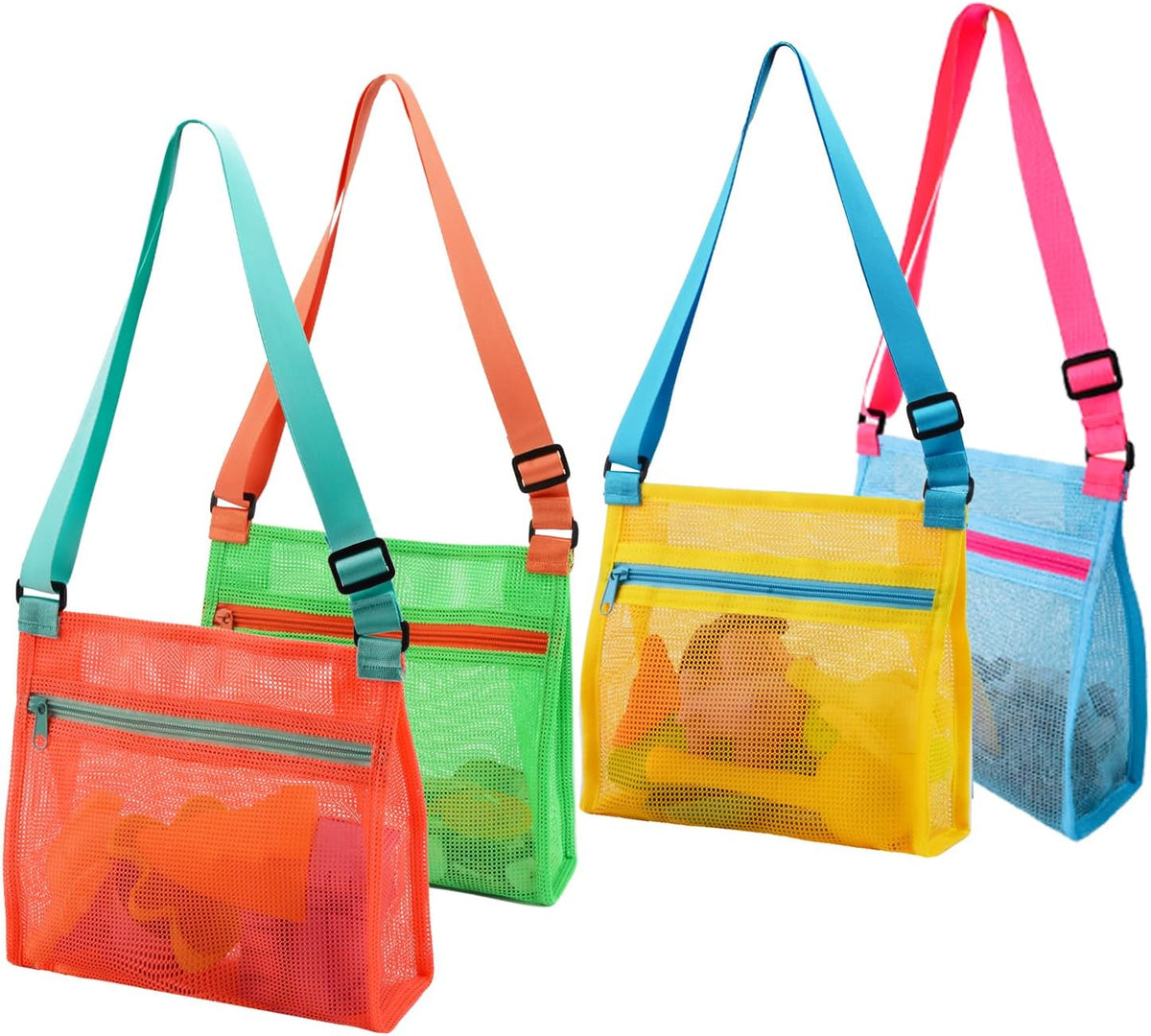 MUYIZI Mesh Beach Bag for Shells Collecting 3 Pack - Yellow+Green+Orange+Blue - image 4