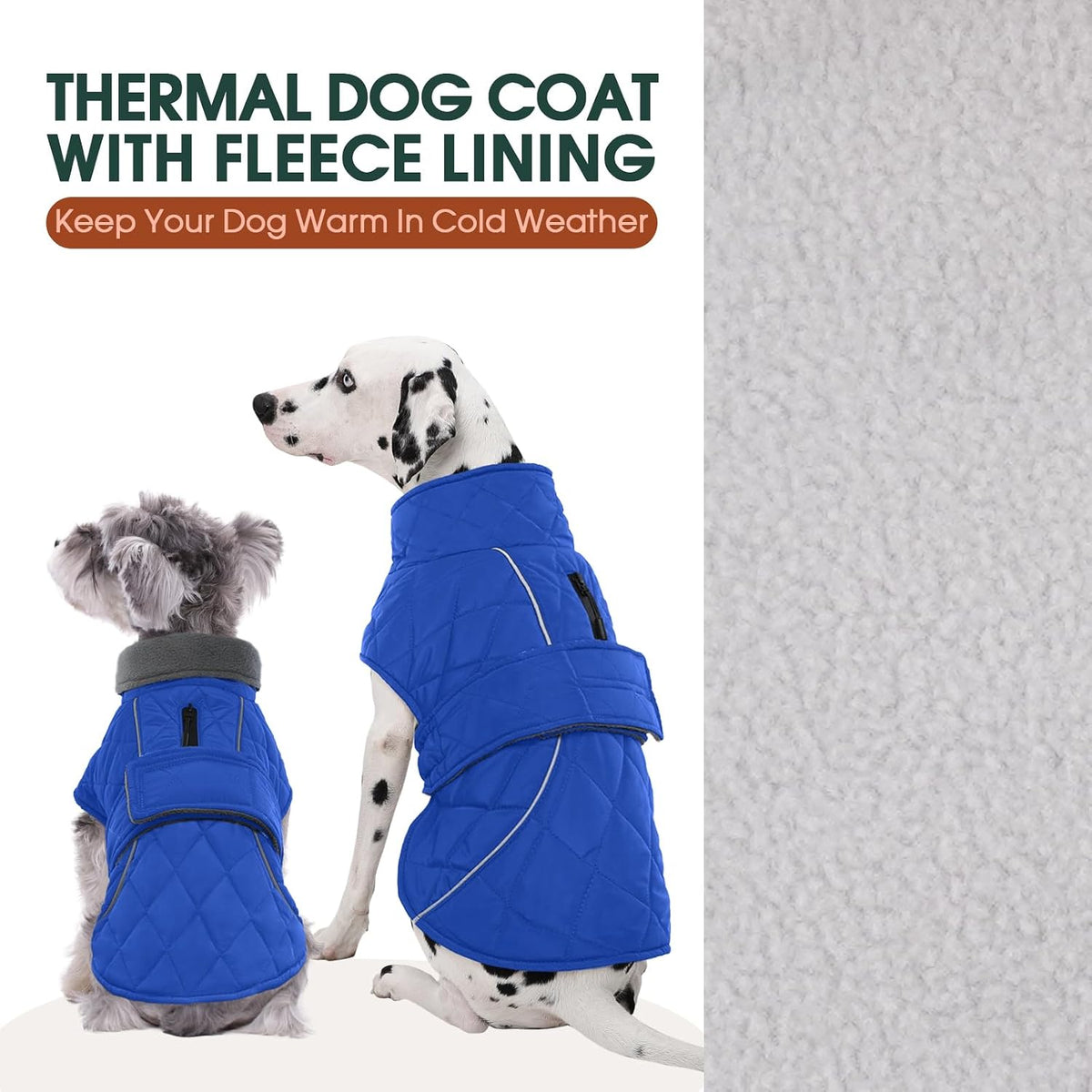 Kuoser Large Dog Coat, Fleece Lined Dog Winter Jacket with Harness Hole, L – Essentials for Dogs - Medium (Chest: 16.53" - 20.47") / Royal Blue - image 3
