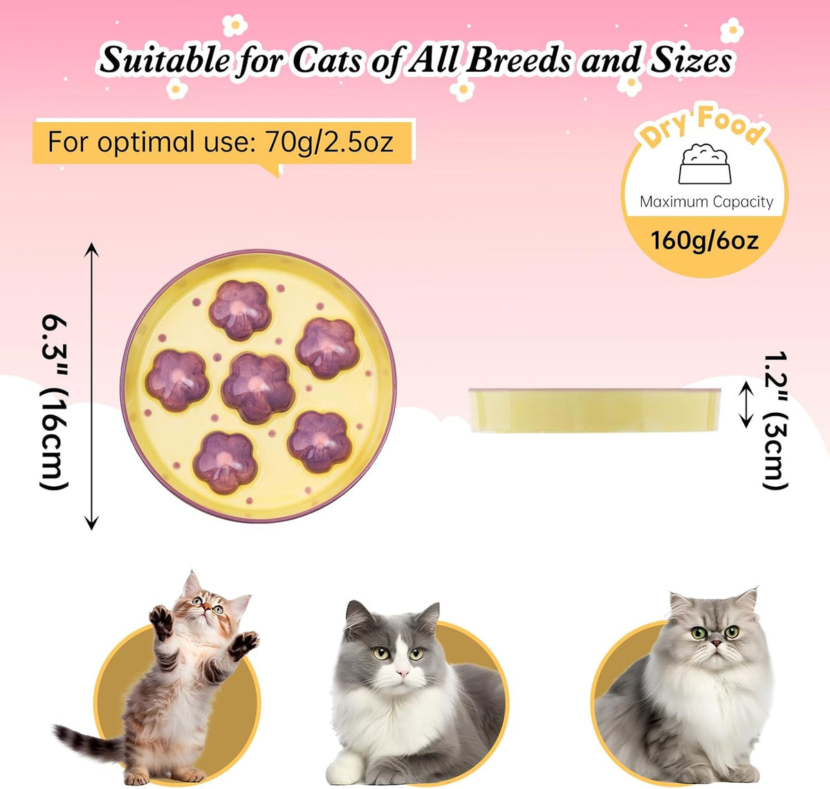 Ceramic Slow Feeder Cat Bowl, 6.3" Whisker Friendly Anti-Vomit - Purple - image 2