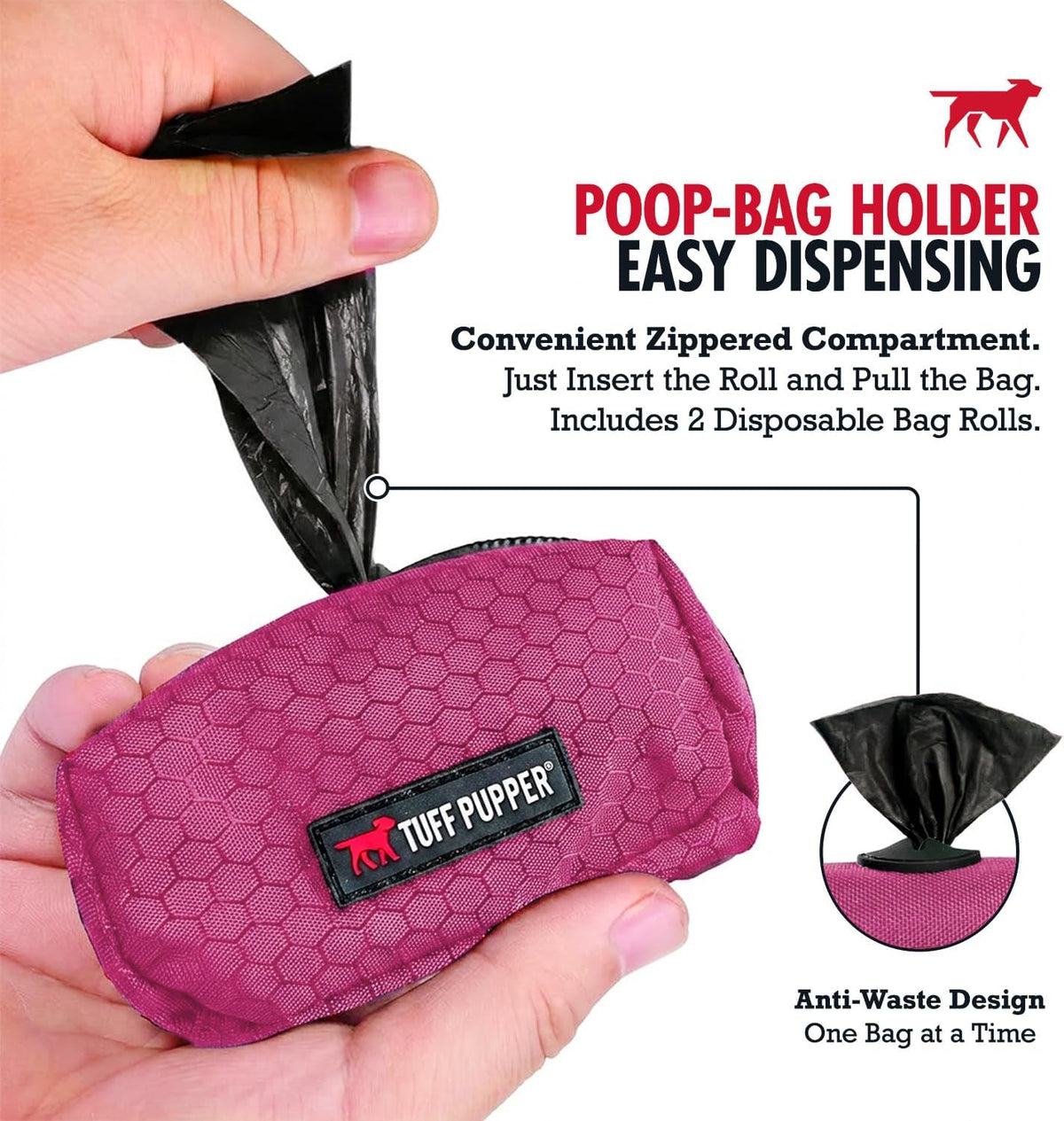 Tuff Pupper Dog Poop Bag Holder, Works with Any Dog Leash - Pink - image 3