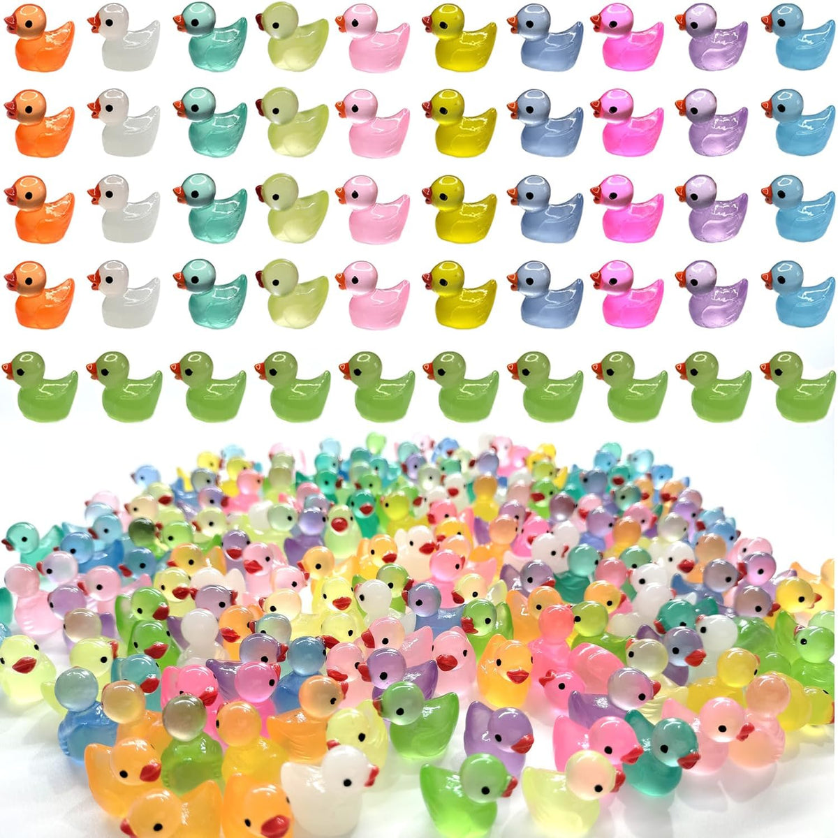 Cidinge 60 Pcs Mini Resin Ducks Luminous Tiny Ducks Miniature Duck - Resin Luminous Ducks