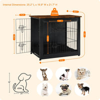 27" Dog Crate Furniture, Dog Kennel Indoor - Black+Rustic Brown / 27.2"L x 20.1"W x 23.6"H - image 3