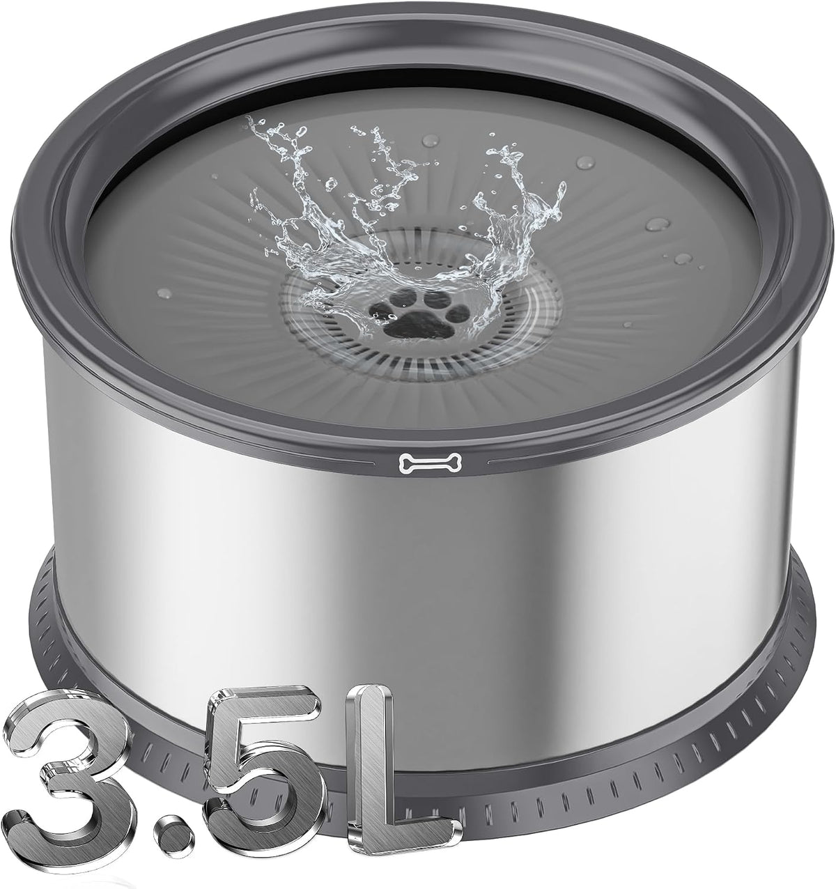 6.5L Stainless Steel Dog Water Bowl - Grey / 3.5L