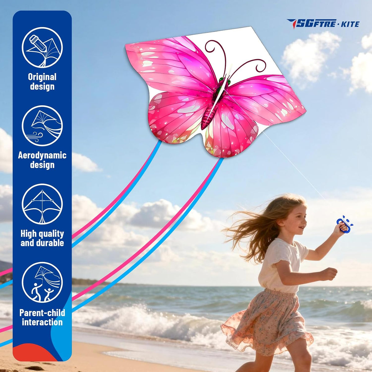 SGftre Colorful Butterfly Kite - Light Blue+Light Pink - image 3
