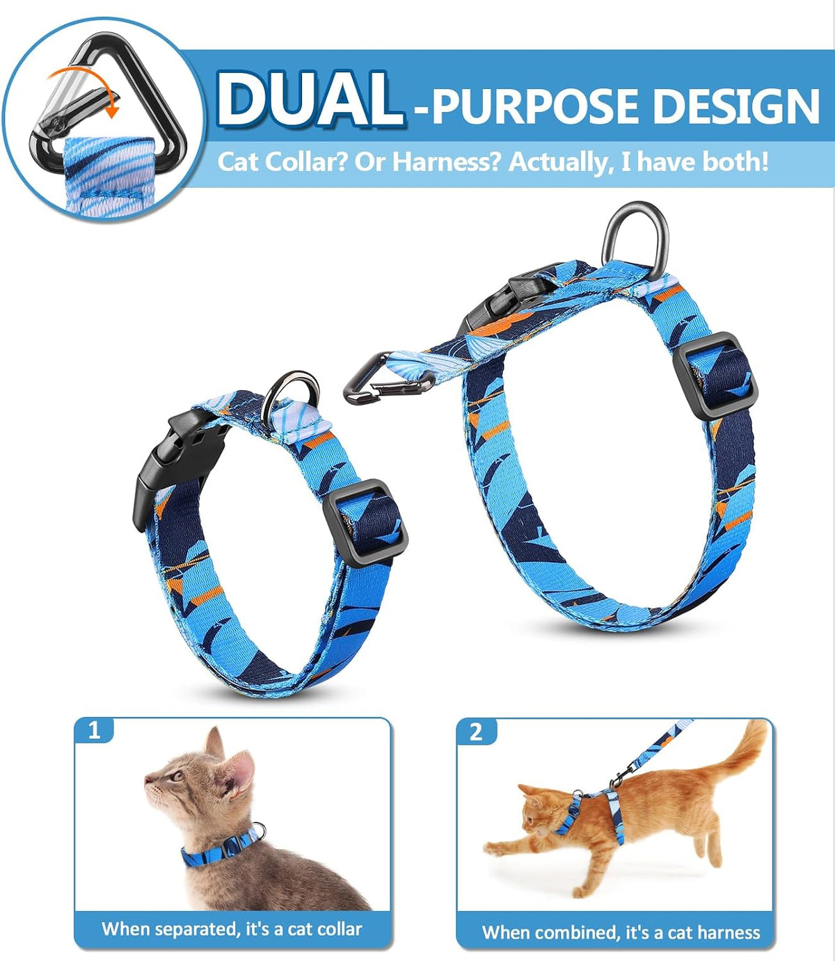 Cat Harness and Leash Set, Escape Proof Cat Harnesses – Essentials for Cats - Hawaii Blue / Small (4-10 lb) - image 2