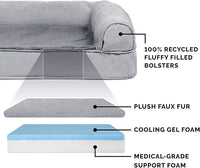 Furhaven Cooling Gel Dog Bed for Large/Medium Dogs w/ Removable Bolsters & Washable Cover, For Dogs Up to 55 lbs - Plush & Suede Sofa - Gray, Large