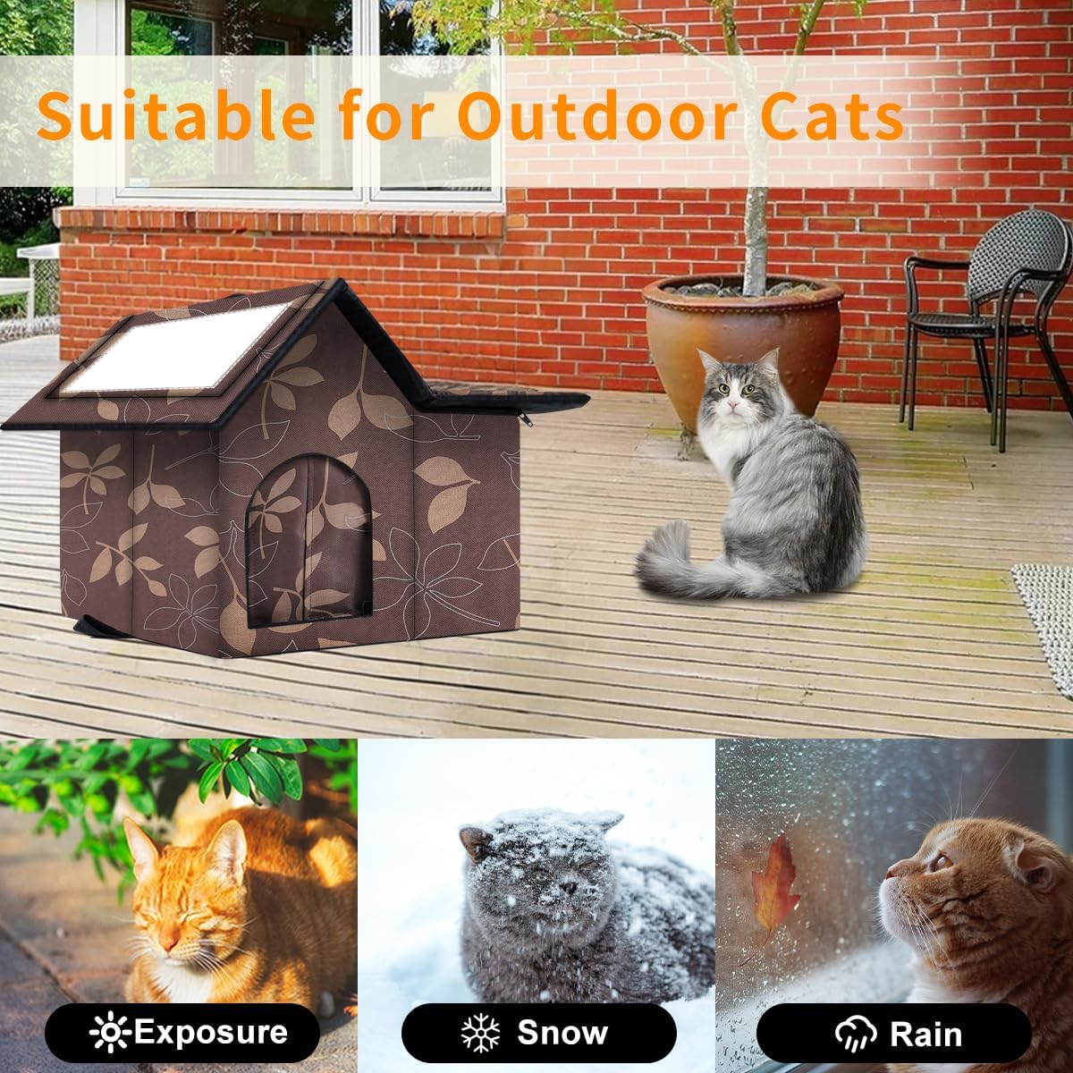 Outdoor Cat House Weatherproof, Large Feral Cat House for Winter - Maple Brown / 17" x 13" x 15" - image 4
