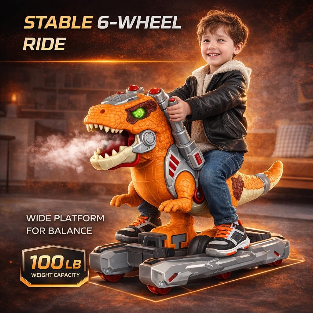 Liberty Imports T-Rex dinosaur ride on push car with LED eyes and mist spray - view 7