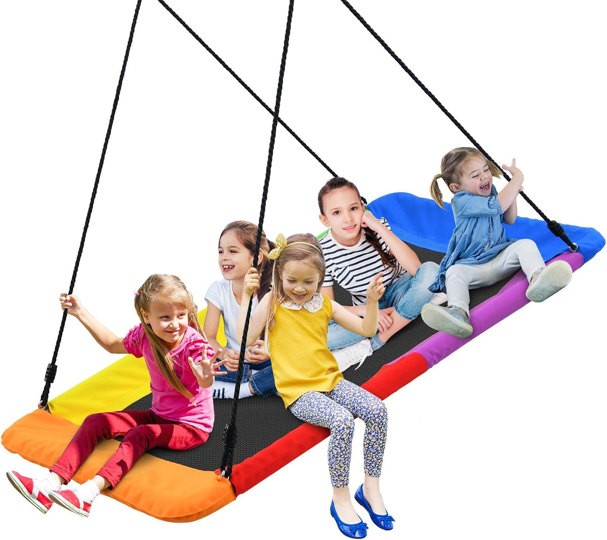 Trekassy 700lbs 60" Large Rectangle Platform Tree Swing for Kids - Rainbow