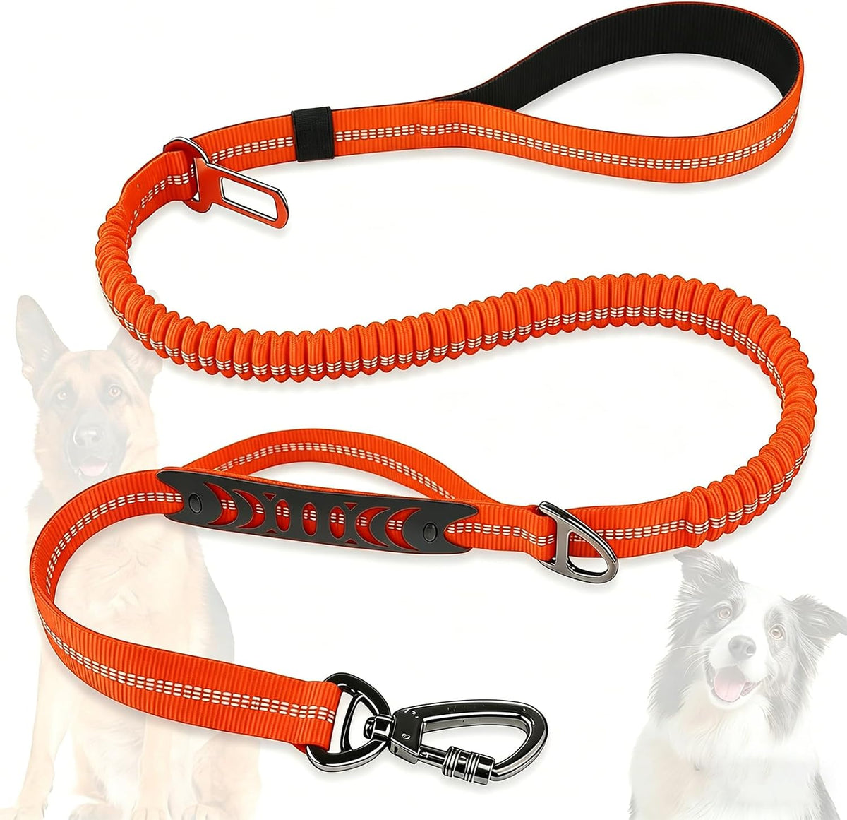 Dog Leash Heavy Duty, Bungee Leash Reflective Car Seat Belt for Dogs Brown – Essentials for Dogs - Oragne