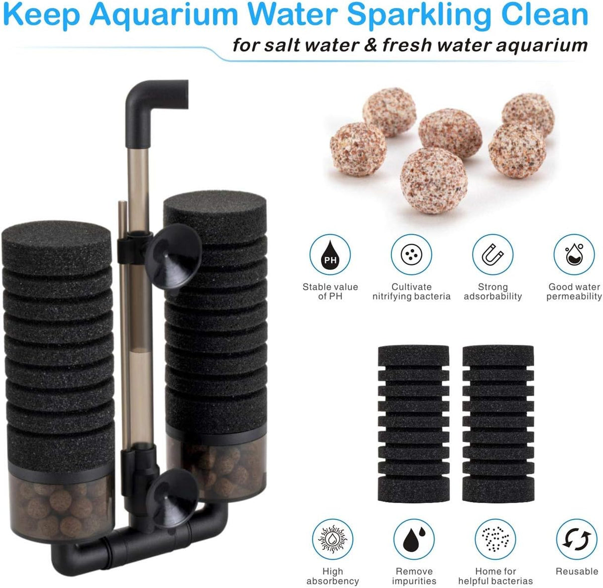 Hygger Aquarium Double Sponge Filter, Comes with 2 Spare Sponges - Filter M (15-55 gallon) - image 4