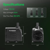VIVOSUN 660GPH Submersible Fountain Water Pump for Pond - 6"×4"-660 - image 2