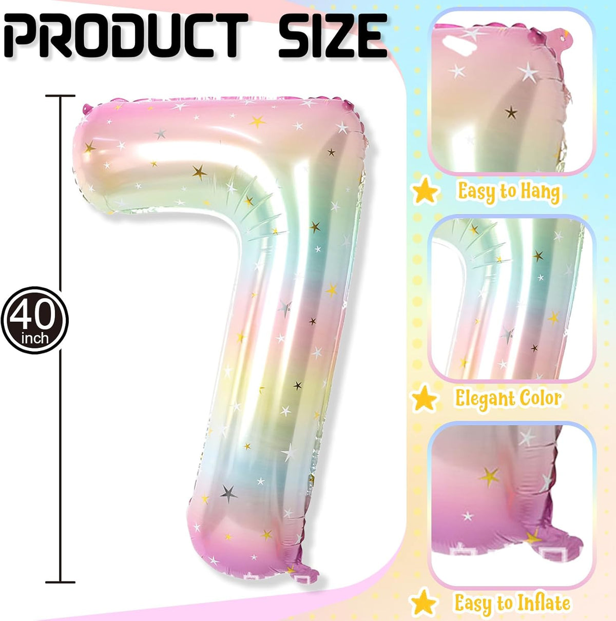 40'' Purple K-pop Number 5 Balloon for Girl 5th Birthday Party - Stars Rainbow / Number 7 - XXL - image 2