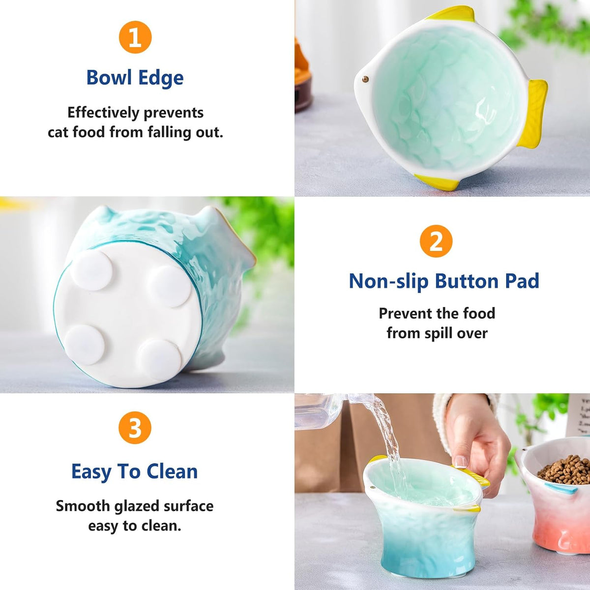 2 Pcs Elevated Cat Bowls, Raised Ceramic Food Bowls, Blue, Green – Essentials for Cats - Green, Pink - image 4